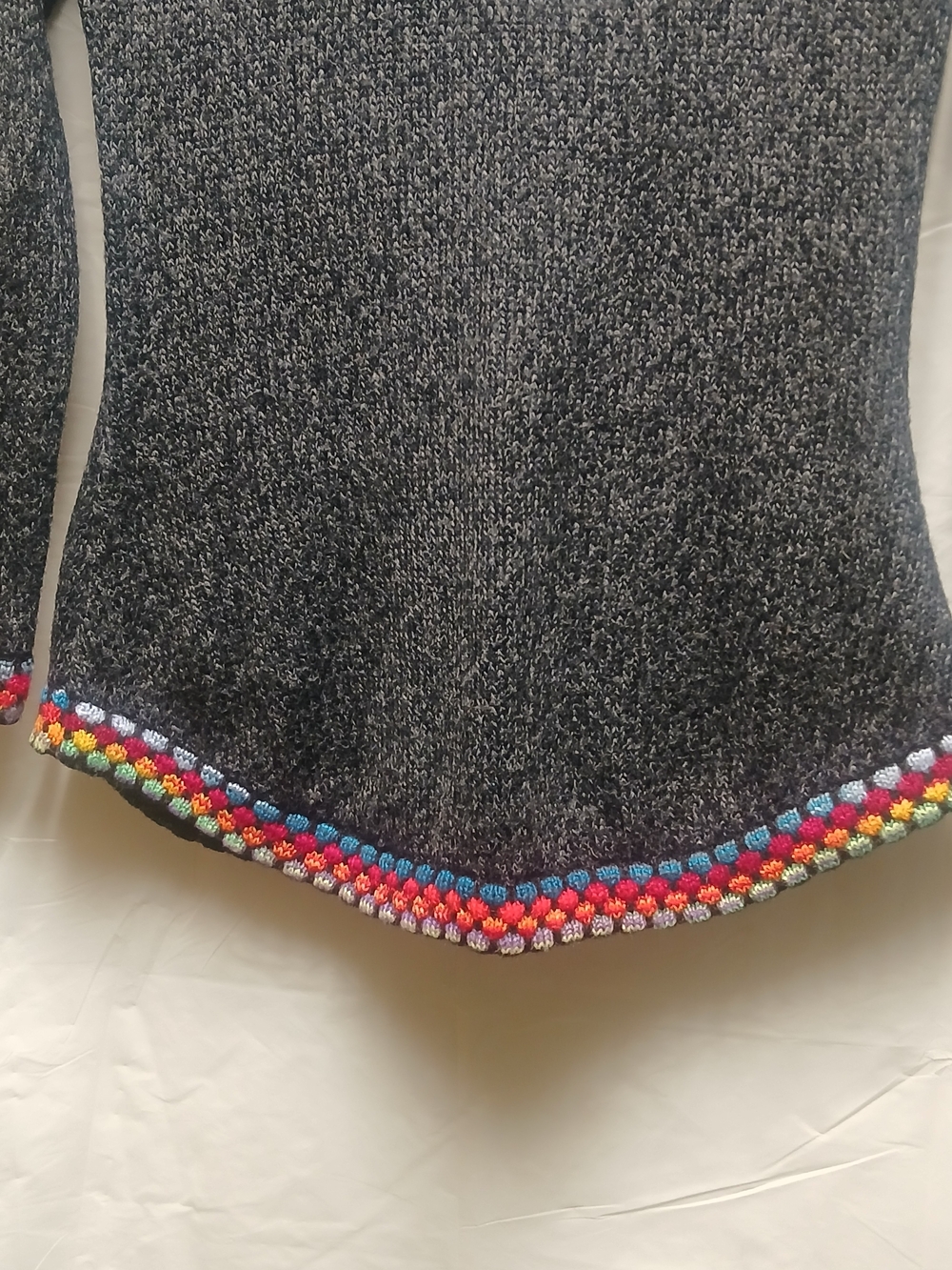 Charcoal Hooded Zip Front Sweater with Multicolor Fair Isle Trim - Picture 10 of 11